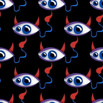 Seamless Pattern with Psyhodelical Print with Surreal Devil Eye 스톡 일러스트