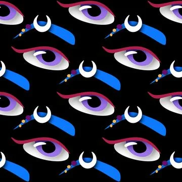 Seamless Pattern with Psyhodelical Print with Surreal Female Eye with Eyebrow Stockillustratie