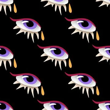 Seamless Pattern with Psyhodelical Print with Surreal Eye Stock Illustration