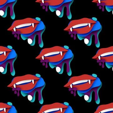 Seamless Pattern with Psyhodelical Print with Vampire Vibes Stock Illustration