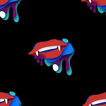 Seamless Pattern with Psyhodelical Print with Vampire Vibes Stock Illustration