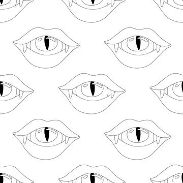 Seamless Pattern with Psyhodelical Print with Vampire Vibes, Eye in the Mouth Stock Illustration