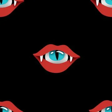 Seamless Pattern with Psyhodelical Print with Vampire Vibes, Eye in the Mouth Stock Illustration