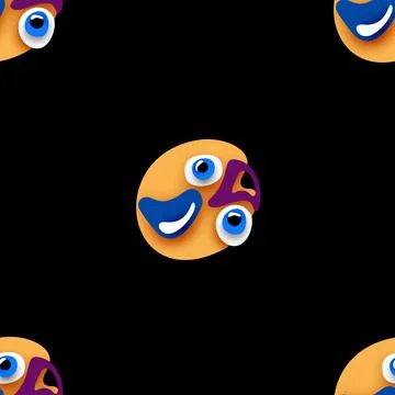 Seamless Pattern with Psyhodelical Print with Yellow Yolk Monster with Eyes Stock Illustration