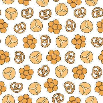 Seamless pattern with puffs, bread, buns. Stock Illustration