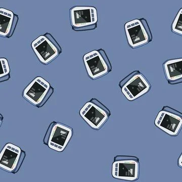 Seamless pattern pulse blood pressure monitor cartoon vector Stock Illustration