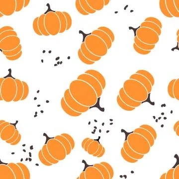 Seamless pattern of pumpkin and dots or seeds. Nordic design background. Scan Stock Illustration