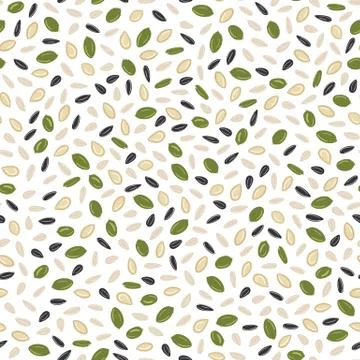 Seamless pattern of pumpkin and sunflower seeds. Kitchen, cooking print. Stock Illustration