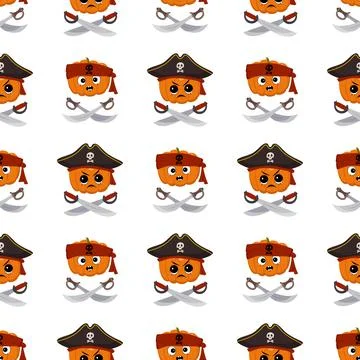 Seamless pattern with pumpkin character with emotions and face Illustrazione stock
