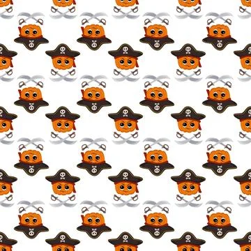 Seamless pattern with pumpkin character with emotions and face Stock Illustration