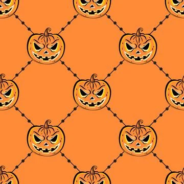 Seamless pattern with a pumpkin. Halloween Party design template. Vector. Stock Illustration