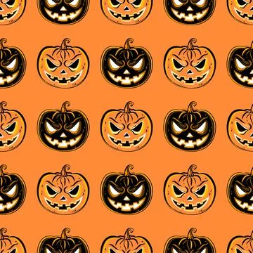 Seamless pattern with a pumpkin. Halloween Party design template. Vector. Stock Illustration