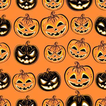 Seamless pattern with a pumpkin. Halloween Party design template. Vector. Stock Illustration