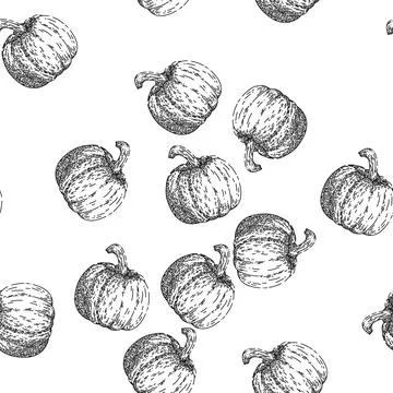 Seamless pattern pumpkin orange sketch hand drawn イラスト素材