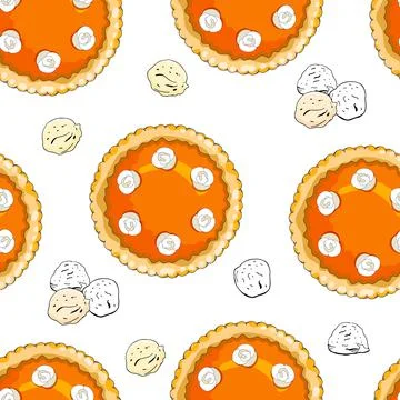 Seamless pattern with pumpkin pies and ice cream. The theme of autumn, harves Stock Illustration