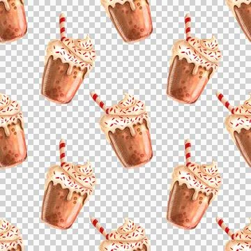 Seamless pattern. Pumpkin spice latte season. Coffee mugs and sweets Stock Illustration
