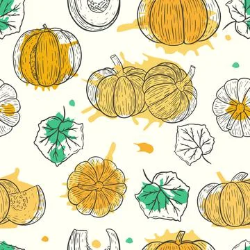 Seamless pattern with pumpkin, vector. Seasonal fall template with pumpkins. Stock Illustration