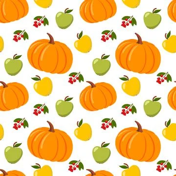 Seamless pattern with pumpkins and apples Illustrazione stock