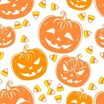 Seamless pattern with a pumpkins and candies. Halloween Party design template Stock Illustration