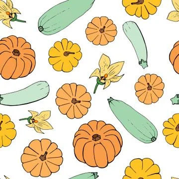 Seamless pattern with pumpkins and zucchini Stock Illustration
