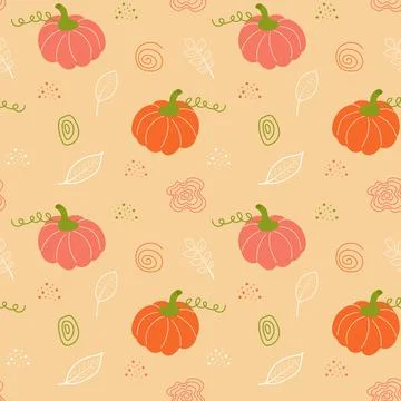 Seamless pattern with pumpkins, autumn leaves and boho elements. Stock Illustration