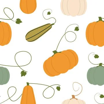 Seamless pattern with pumpkins. Autumn product rich in vitamins. Stock Illustration