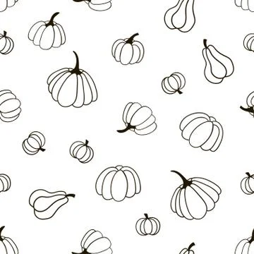 Seamless pattern with pumpkins. Black and white vector template. Stock Illustration