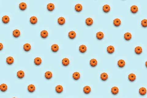Seamless pattern of pumpkins on a blue background. Celebrating halloween Stock Photos