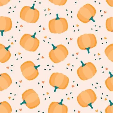 Seamless pattern with pumpkins, dots and hearts Stock Illustration