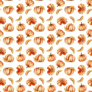 Seamless pattern with pumpkins isolated on white background. Bright pumpkin. Stock Illustration