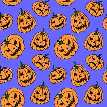 Seamless pattern with pumpkins, Jack lanterns. Vector backgrounds and texture 스톡 일러스트