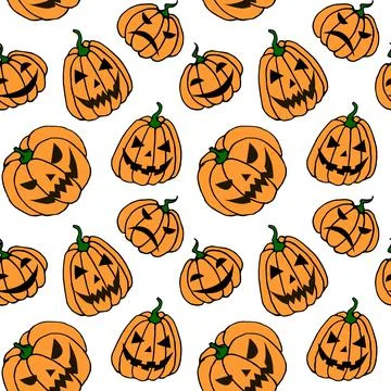 Seamless pattern with pumpkins, Jack lanterns. Vector backgrounds and texture Stock Illustration