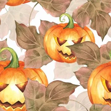 Seamless pattern with pumpkins. Watercolor Stock Illustration