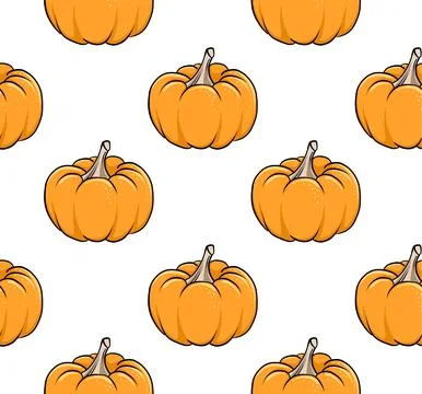 Seamless pattern with pumpkins on a white background. Vector illustration. Stock Illustration