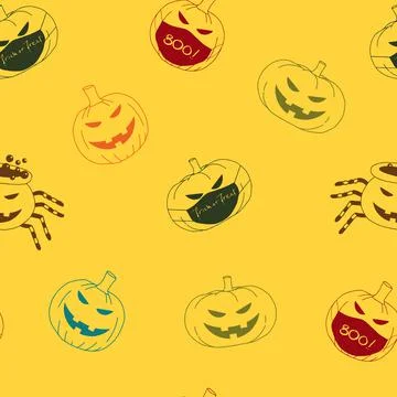 Seamless pattern of pumpkins on a yellow background, wallpaper Stock Illustration
