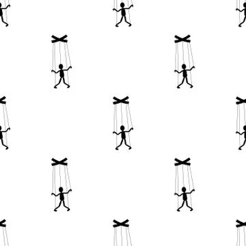 Seamless pattern with puppet or marionette icon on white background. Vector. Stock Illustration