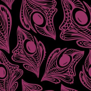 Seamless pattern of purple abstract decorative elements on a black Stock Illustration