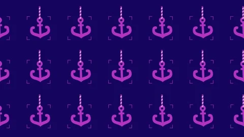 Seamless pattern of purple anchor icons with focus brackets in a tile background Stock Footage 324424045