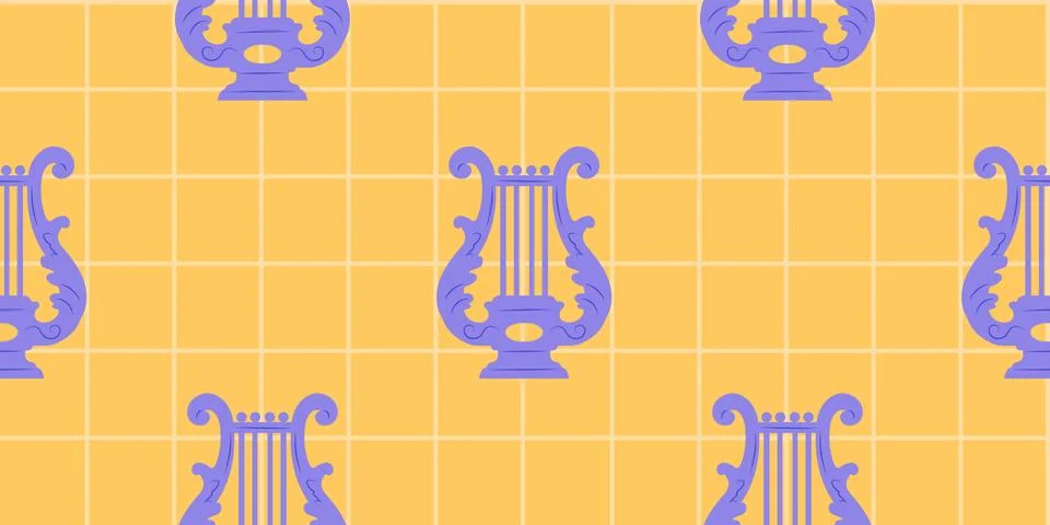 Seamless pattern with purple ancient lyre icon Stock Illustration