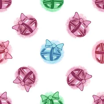 Seamless pattern purple, blue, green macarons with bow. Vector illustration. Stockillustratie