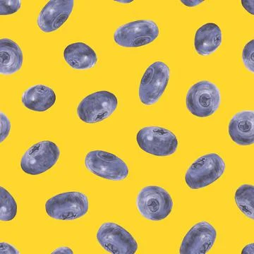 Seamless pattern of purple blueberry berries on a yellow background Stock Illustration
