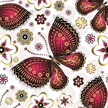 Seamless pattern with purple butterflies Stock Illustration