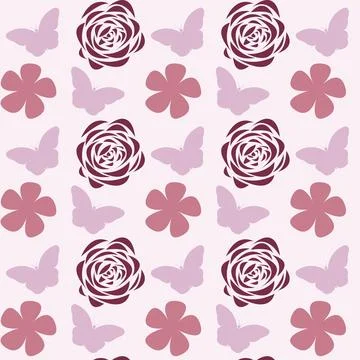 Seamless pattern of a purple butterfly with a brown flower, graphic design print Stock Illustration