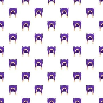 Seamless pattern with purple cat ear winter hats Stock Illustration