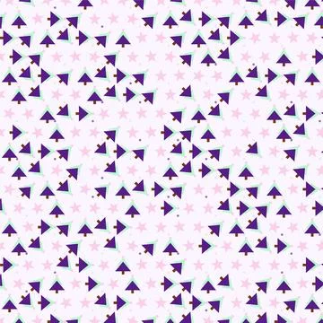 Seamless pattern with purple christmas trees and pink stars for holiday desig Stock Illustration