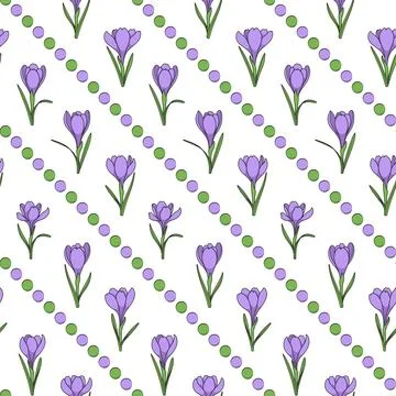 Seamless pattern with purple crocus flowers, saffron. Stock Illustration