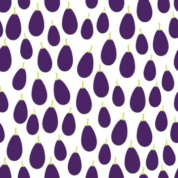 Seamless pattern with purple eggplant, isolated on white background trend of  Stock Illustration