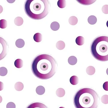 Seamless pattern with purple evil eye vector and polka dots Stock Illustration