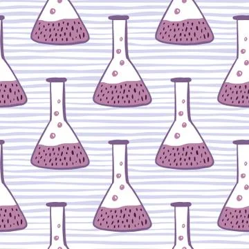 Seamless pattern with purple flask ornament. Labaratory experiment elements o イラスト素材