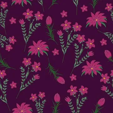 Seamless pattern with purple flowers, vector  background Illustrazione stock